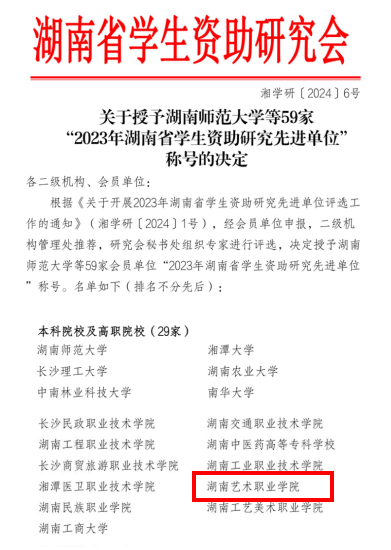 世界杯官网获评2023年湖南省学生资助研究先进单位